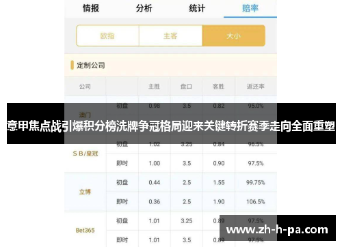 意甲焦点战引爆积分榜洗牌争冠格局迎来关键转折赛季走向全面重塑 意甲焦点战引爆积分榜洗牌争冠格局迎来关键转折赛季走向全面重塑